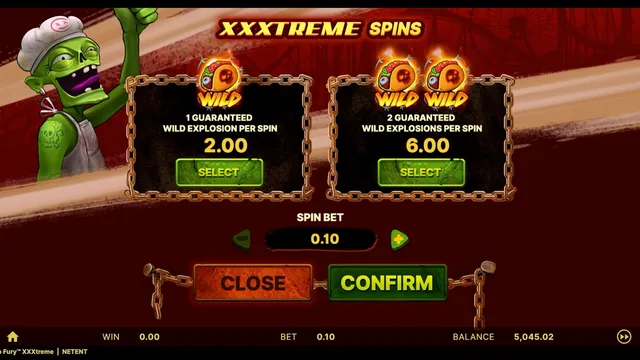 Taco Fury XXXtreme choice screen with a risk option and a confirm button