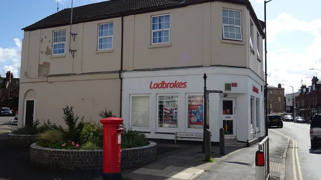 A high street bookmaker shop on a street corner